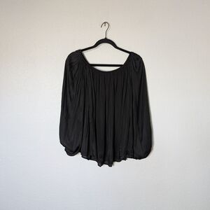 Women’s Black Peasant Blouse Balloon Sleeve - Elegant Long Sleeve Top